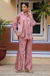 Label Niti Bothra_Pink Pure Silk Embroidered Zardozi Collared Riwayat Shirt And Pant Set _at_Aza_Fashions