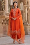 Buy_Label Niti Bothra_Orange Pure Silk Embroidered Zardozi Round And Pearl Kurta Pant Set _at_Aza_Fashions