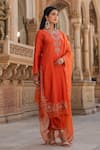 Buy_Label Niti Bothra_Orange Pure Silk Embroidered Zardozi Round And Pearl Kurta Pant Set _Online_at_Aza_Fashions