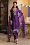 Buy_Label Niti Bothra_Purple Pure Silk Embroidered Zardozi Round And Sequin Kurta Pant Set _at_Aza_Fashions