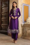 Label Niti Bothra_Purple Pure Silk Embroidered Zardozi Round And Sequin Kurta Pant Set _Online_at_Aza_Fashions