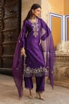 Buy_Label Niti Bothra_Purple Pure Silk Embroidered Zardozi Round And Sequin Kurta Pant Set _Online_at_Aza_Fashions