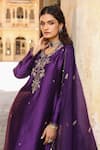 Shop_Label Niti Bothra_Purple Pure Silk Embroidered Zardozi Round And Sequin Kurta Pant Set _Online_at_Aza_Fashions