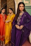 Label Niti Bothra_Purple Pure Silk Embroidered Zardozi Round And Sequin Kurta Pant Set _at_Aza_Fashions