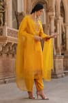 Buy_Label Niti Bothra_Yellow Pure Silk Embroidered Zardozi Round Floral Kurta Pant Set _Online_at_Aza_Fashions