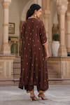 Shop_Label Niti Bothra_Brown Pure Silk Embroidered Applique Paisley V Cutwork Kaftan And Pant Set _at_Aza_Fashions