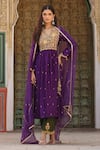 Buy_Label Niti Bothra_Purple Pure Silk Embroidered Zari V Neck Anarkali And Pant Set _at_Aza_Fashions