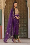 Shop_Label Niti Bothra_Purple Pure Silk Embroidered Zari V Neck Anarkali And Pant Set _Online_at_Aza_Fashions