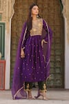 Label Niti Bothra_Purple Pure Silk Embroidered Zari V Neck Anarkali And Pant Set _at_Aza_Fashions