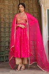 Buy_Label Niti Bothra_Pink Pure Silk Embroidered Zari V Neck Work Anarkali And Pant Set _at_Aza_Fashions