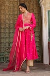 Buy_Label Niti Bothra_Pink Pure Silk Embroidered Zari V Neck Work Anarkali And Pant Set _Online_at_Aza_Fashions