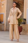 Buy_Label Niti Bothra_Ivory Pure Silk Embroidered Zardozi Collared Pintucked Shirt And Pant Set _at_Aza_Fashions