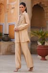 Buy_Label Niti Bothra_Ivory Pure Silk Embroidered Zardozi Collared Pintucked Shirt And Pant Set _Online_at_Aza_Fashions