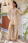 Buy_Label Niti Bothra_Ivory Pure Silk Embroidered Zardozi Collared Pintucked Shirt And Pant Set 