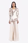 Buy_Onaya_Off White Silk Embroidered Bead Jacket Floral Vine Pattern Flared Pant Set _at_Aza_Fashions