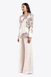 Onaya_Off White Silk Embroidered Bead Jacket Floral Vine Pattern Flared Pant Set _Online_at_Aza_Fashions