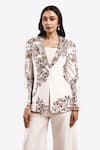 Shop_Onaya_Off White Silk Embroidered Bead Jacket Floral Vine Pattern Flared Pant Set _Online_at_Aza_Fashions