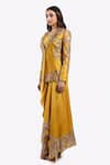 Shop_Onaya_Yellow Silk Embroidered Bead Jacket Lapel Floral Vine Pattern Draped Skirt Set _Online_at_Aza_Fashions