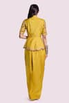 Shop_Onaya_Yellow Silk Embroidered Cutdana Floral Pattern Peplum Kurta With Draped Skirt _at_Aza_Fashions