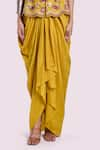 Onaya_Yellow Silk Embroidered Cutdana Floral Pattern Peplum Kurta With Draped Skirt _Online_at_Aza_Fashions