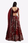 Shop_Onaya_Maroon Crepe Embroidered Cheed Plunge V-neck Metallic Zari Lehenga Set _at_Aza_Fashions