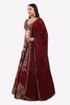 Shop_Onaya_Maroon Crepe Embroidered Cheed Plunge V-neck Metallic Zari Lehenga Set _Online_at_Aza_Fashions