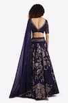 Shop_Onaya_Blue Crepe Embroidered Cheed Plunge V-neck Zari Floral Lehenga Set _at_Aza_Fashions