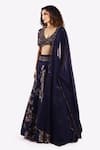 Onaya_Blue Crepe Embroidered Cheed Plunge V-neck Zari Floral Lehenga Set _at_Aza_Fashions