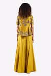 Shop_Onaya_Yellow Silk Embroidered Cheed Mandarin Thread Zari Peplum Top With Flared Pant _at_Aza_Fashions