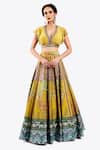 Buy_Onaya_Yellow Crepe Embellished Pipes Floral Geometric Pattern Lehenga With Blouse _at_Aza_Fashions