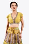 Onaya_Yellow Crepe Embellished Pipes Floral Geometric Pattern Lehenga With Blouse _at_Aza_Fashions