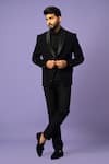 Buy_YOSEBA_Black Stretchable Fabric Embroidery Cutdana Raven Blazer With Pant _at_Aza_Fashions