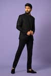 YOSEBA_Black Suiting Fabric Embroidery Webwork Blazer With Pant _Online_at_Aza_Fashions