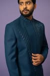 YOSEBA_Blue Suiting Fabric Embroidery Cutdana Achkan With Pant _at_Aza_Fashions