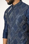 Shop_YOSEBA_Blue Bam Silk Embroidery Chain Stitch Diagonal Pattern Nehru Jacket _Online_at_Aza_Fashions