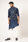 Buy_YOSEBA_Blue Nehru Jacket And Kurta Bam Silk Embroidery Diagonal Pattern & Pyjama Set _at_Aza_Fashions