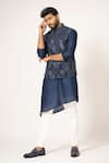 Buy_YOSEBA_Blue Nehru Jacket And Kurta Bam Silk Embroidery Diagonal Pattern & Pyjama Set _Online_at_Aza_Fashions