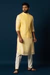 Buy_YOSEBA_Yellow Bam Silk Embroidery Pintucks Cutdana Nehru Jacket _at_Aza_Fashions