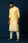 YOSEBA_Yellow Nehru Jacket And Kurta Bam Silk Embroidery Cutdana & Pyjama Set _Online_at_Aza_Fashions