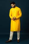 Buy_YOSEBA_Yellow Kurta Bam Silk Embroidery Spiral Amber Motif With Pyjama _at_Aza_Fashions