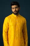 Buy_YOSEBA_Yellow Kurta Bam Silk Embroidery Spiral Amber Motif With Pyjama 