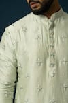 YOSEBA_Green Kurta Chanderi Silk Embroidery Thread Star Cutdana Straight With Pyjama _at_Aza_Fashions