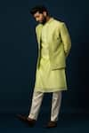 YOSEBA_Green Jacket Bam Silk Embroidery Cutdana Lawn And Pyjama Set _at_Aza_Fashions