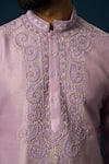 Shop_YOSEBA_Purple Kurta Chanderi Silk Embroidery Thread Amethyst Straight With Pyjama _Online_at_Aza_Fashions