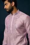 YOSEBA_Purple Kurta Chanderi Silk Embroidery Thread Amethyst Straight With Pyjama _at_Aza_Fashions