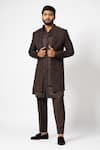 Buy_YOSEBA_Brown Jacket And Pyjama Suiting Fabric Embroidery Burnt Sienna Long & Set _at_Aza_Fashions