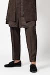 YOSEBA_Brown Jacket And Pyjama Suiting Fabric Embroidery Burnt Sienna Long & Set _Online_at_Aza_Fashions