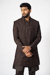 Buy_YOSEBA_Brown Jacket And Pyjama Suiting Fabric Embroidery Burnt Sienna Long & Set _Online_at_Aza_Fashions