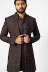 Shop_YOSEBA_Brown Jacket And Pyjama Suiting Fabric Embroidery Burnt Sienna Long & Set _Online_at_Aza_Fashions