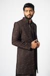 YOSEBA_Brown Jacket And Pyjama Suiting Fabric Embroidery Burnt Sienna Long & Set _at_Aza_Fashions